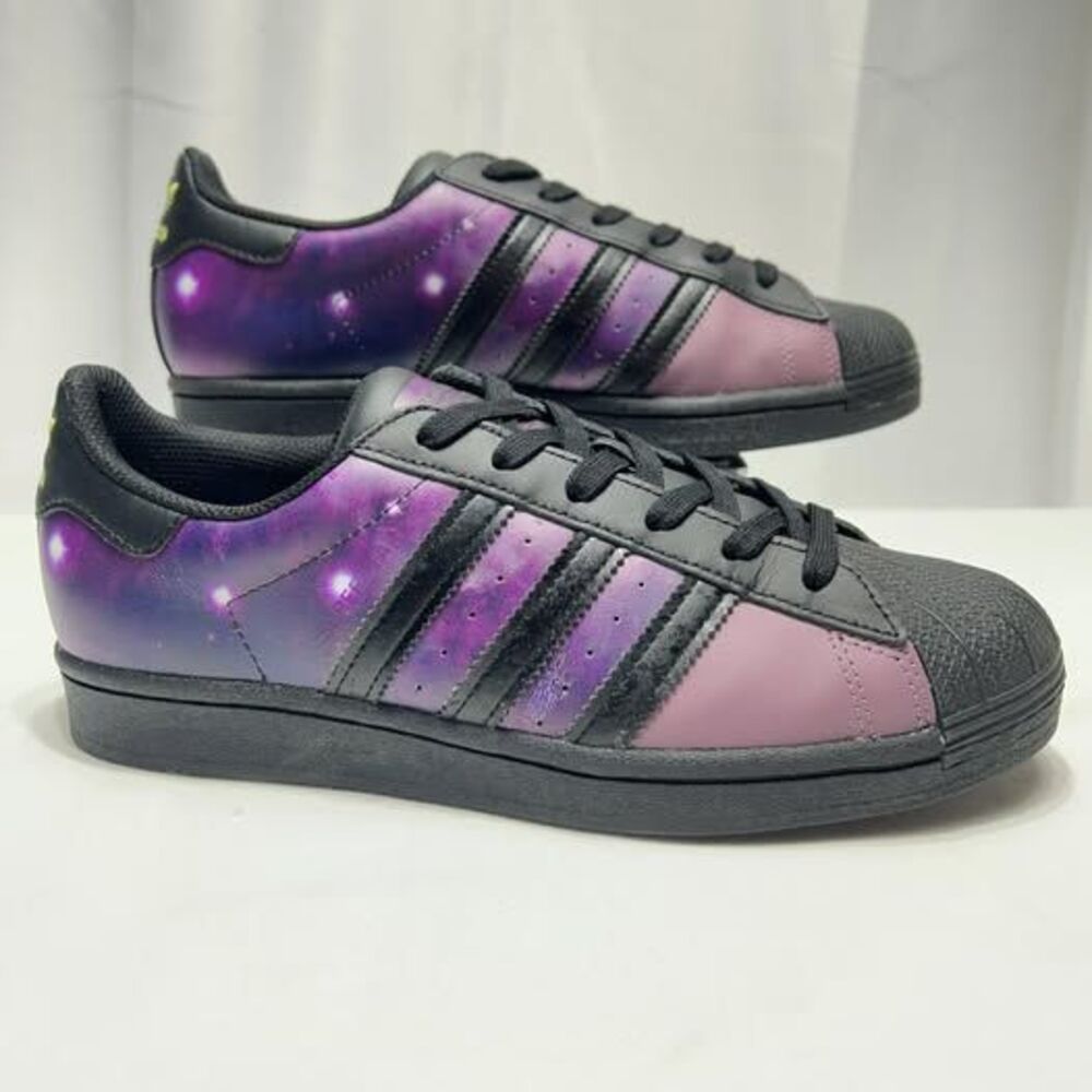 Rare Adidas Superstar Shoes Galaxy Print Black Purple Men's 6.5/Women's 8